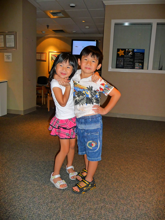 Cousins Danny & Tracy waiting in the hospital lobby to visit the baby
